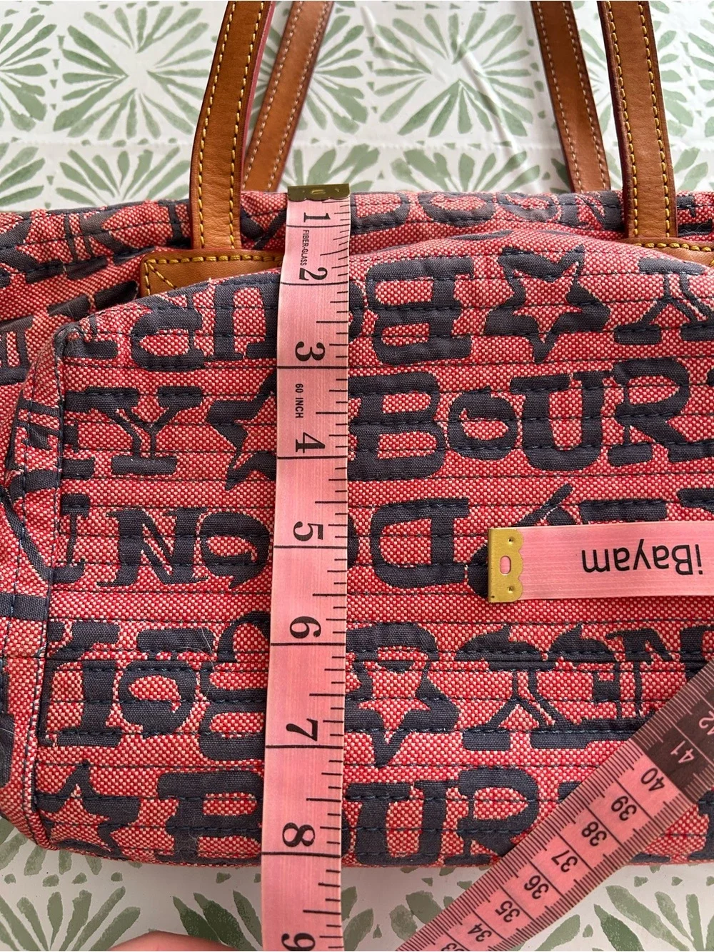 Dooney & Bourke Pink Logo Canvas Tote with Tan Leather Trim